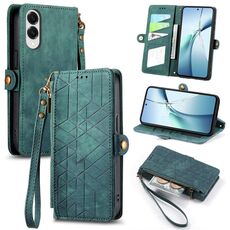 Per Samsung Galaxy S25 Edge 5G Custodia per telefono in pelle con fibbia laterale con cerniera geometrica (verde)