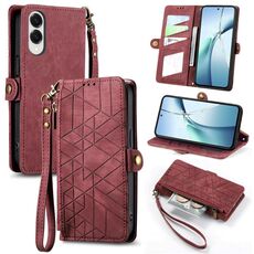Per Samsung Galaxy S25 Edge 5G Custodia per telefono in pelle con fibbia laterale e cerniera geometrica (rosso)