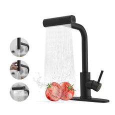 Rubinetto da cucina estraibile a cascata con 4 modalità, miscelatore per acqua calda/fredda con base (nero)