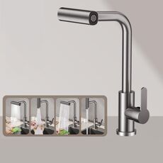 Versione estraibile 4 modalità rubinetto da cucina a cascata monoforo miscelatore acqua calda/fredda per lavello grigio canna di fucile