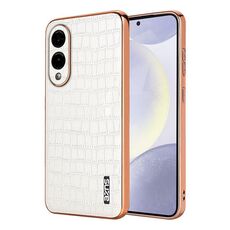 Per Samsung Galaxy S25 Edge 5G AZNS Custodia per telefono con struttura elettrolitica e trama a coccodrillo, copertura totale (bianca)