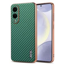 Per Samsung Galaxy S25 Edge 5G AZNS Custodia per telefono con trama in fibra di carbonio con bordo elettrolitico (verde)