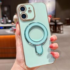 Per iPhone 12 Custodia per telefono con supporto in metallo elettroplaccato a tinta unita (verde chiaro)