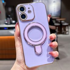 Per iPhone 12 Custodia per telefono con supporto in metallo elettroplaccato a tinta unita (viola chiaro)