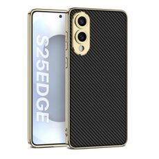 Per Samsung Galaxy S25 Edge 5G Custodia per telefono in pelle TPU con placcatura GKK e copertura completa (fibra di carbonio nera)