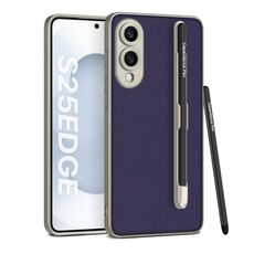 Per Samsung Galaxy S25 Edge 5G GKK Custodia in pelle con vernice metallica e penna (viola)