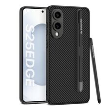 Per Samsung Galaxy S25 Edge 5G GKK Custodia in pelle effetto pelle con penna (fibra di carbonio nera)
