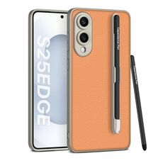 Per Samsung Galaxy S25 Edge 5G GKK Custodia in pelle effetto pelle con vernice metallica e penna (arancione)