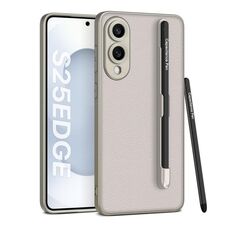 Per Samsung Galaxy S25 Edge 5G GKK Custodia in pelle con vernice metallica e penna (grigio titanio)