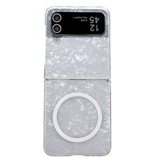 Custodia per telefono MagSafe con texture a conchiglia perlescente per Samsung Galaxy Z Flip4 (bianca)