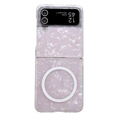 Custodia per telefono MagSafe con texture a conchiglia perlescente per Samsung Galaxy Z Flip4 (rosa)