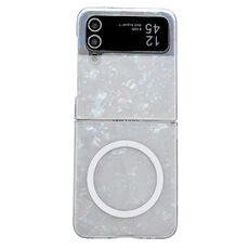 Custodia per telefono MagSafe con texture a conchiglia perlescente per Samsung Galaxy Z Flip4 (beige)