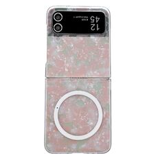 Custodia per telefono MagSafe con texture a conchiglia perlescente per Samsung Galaxy Z Flip4 (rosa verde)