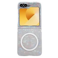Custodia per telefono MagSafe con texture a conchiglia perlescente per Samsung Galaxy Z Flip6 (beige)
