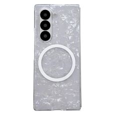 Custodia per telefono MagSafe con texture a conchiglia perlescente per Samsung Galaxy Z Fold6 (bianca)