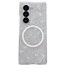 Custodia per telefono MagSafe con texture a conchiglia perlescente per Samsung Galaxy Z Fold6 (beige)