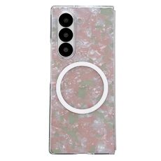 Custodia per telefono MagSafe con texture a conchiglia perlescente per Samsung Galaxy Z Fold6 (rosa verde)
