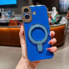 Per iPhone 16 Charm Eye Custodia per telefono con supporto in metallo galvanico (blu)