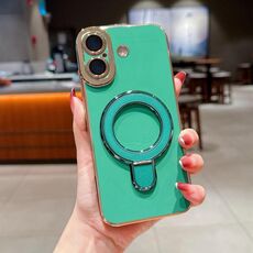 Per iPhone 16 Charm Eye Custodia per telefono con supporto in metallo galvanico (verde)