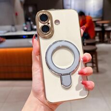 Per iPhone 16 Charm Eye Custodia per telefono con supporto in metallo galvanico (argento)