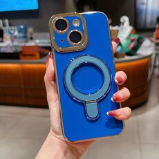 Per iPhone 15 Plus Charm Eye Custodia per telefono con supporto in metallo galvanico (blu)