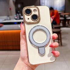 Per iPhone 14 Charm Eye Custodia per telefono con supporto in metallo galvanico (argento)