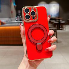 Per iPhone 14 Pro Max Charm Eye Custodia per telefono con supporto in metallo galvanico (rosso)