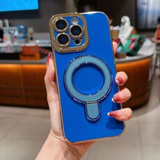 Per iPhone 14 Pro Max Charm Eye Custodia per telefono con supporto in metallo galvanico (blu)