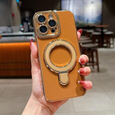 Per iPhone 14 Pro Max Charm Eye Custodia per telefono con supporto in metallo galvanico (marrone)