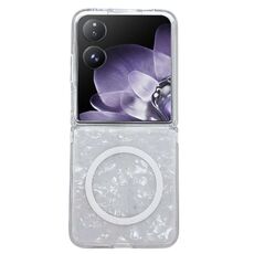 Custodia per telefono MagSafe con texture a conchiglia perlescente per Xiaomi Mix Flip (bianca)
