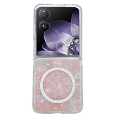 Custodia per telefono con texture a conchiglia perlescente per Xiaomi Mix Flip MagSafe (rosa verde)