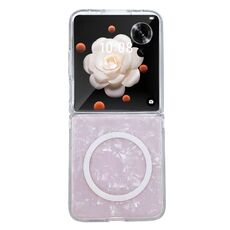 Custodia per telefono MagSafe con texture a conchiglia perlescente per Honor Magic V Flip (rosa)