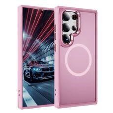Per Samsung Galaxy S24 Ultra 5G Custodia protettiva per obiettivo hardware MagSafe magnetica per PC ibrido in TPU (rosa)