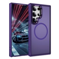 Per Samsung Galaxy S24 Ultra 5G Custodia protettiva per obiettivo hardware MagSafe Magnetic PC Hybrid TPU per telefono (viola)
