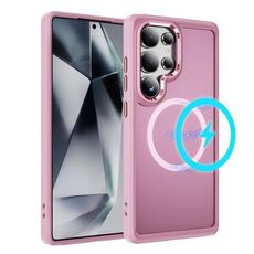 Per Samsung Galaxy S25 Ultra 5G Custodia protettiva per obiettivo hardware MagSafe magnetica per PC ibrido in TPU per telefono (rosa)