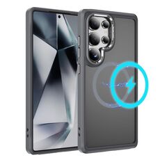 Per Samsung Galaxy S25 Ultra 5G Custodia protettiva per obiettivo hardware MagSafe magnetica in TPU ibrida per PC (grigio)