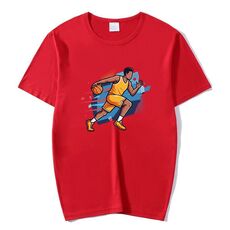 Maglietta a maniche corte in modal con scollo rotondo e stampa giocatore di basket, stampa su richiesta, taglia: XXXXL (rosso)