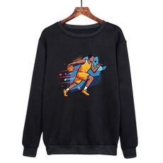 Felpa girocollo casual larga con stampa giocatore di basket, stampa su richiesta, taglia: XXXL (nero)