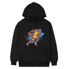 Felpa con cappuccio in pile stampato con giocatore di basket Stampa su richiesta, taglia: XS (nero)