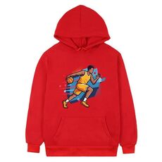 Felpa con cappuccio in pile stampato con giocatore di basket, stampa su richiesta, taglia: XXXL (rosso)