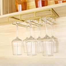 Supporto per calici da vino appeso capovolto, supporto per calici da vino appeso, dimensioni: 3 slot (oro)