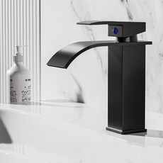 Rubinetto per lavabo a cascata in acciaio inox, miscelatore per acqua calda/fredda per lavabo, specifiche: nero basso