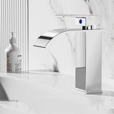 Rubinetto per lavabo a cascata in acciaio inox, miscelatore per acqua calda/fredda per lavabo, specifiche: placcatura in argento basso
