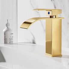 Rubinetto per lavabo a cascata in acciaio inox, miscelatore per acqua calda/fredda per lavabo, specifiche: oro rosa basso