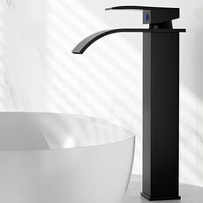 Rubinetto per lavabo a cascata in acciaio inox, miscelatore per acqua calda/fredda per lavabo, specifiche: nero alto