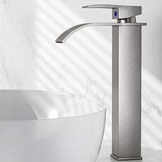 Rubinetto per lavabo a cascata in acciaio inox, miscelatore per acqua calda/fredda per lavabo, specifiche: grigio acciaio alto
