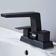 Rubinetto per lavabo da bagno a due fori con maniglia doppia per lavabo sottotop, comandi separati per acqua calda/fredda, specifiche: quadrato nero