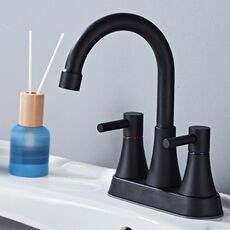 Rubinetto per lavabo da bagno a due fori con doppia maniglia per lavabo sottotop, comandi separati per acqua calda/fredda, specifiche: nero A3