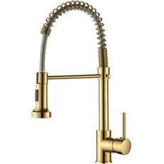 Rubinetto a molla estraibile per cucina, doppia modalità di uscita dell'acqua, miscelatore per acqua calda/fredda (oro spazzolato)