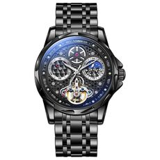Orologio meccanico automatico luminoso impermeabile Dulunwe 6060C 30m (cinturino in acciaio nero nero)
